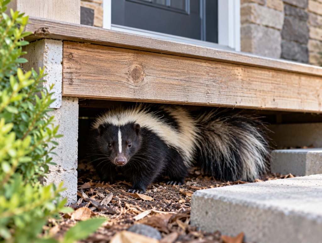 Skunk Exclussion Skunk under front steps – Calgary wildlife control