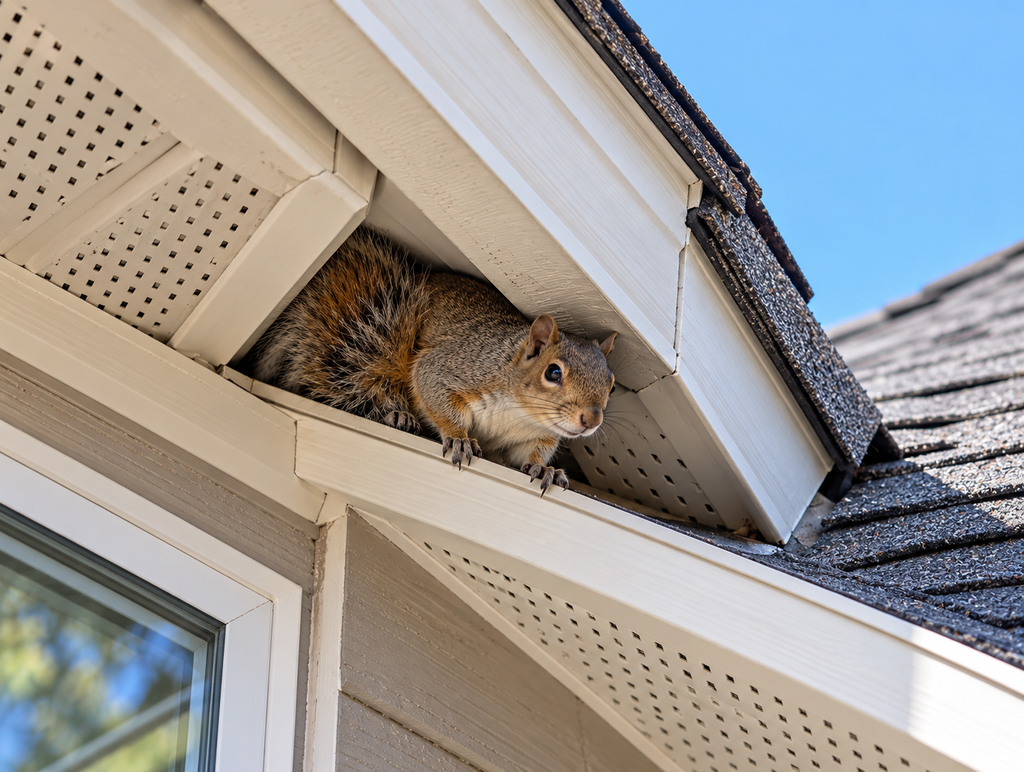 Squirrel Removal Squirrel under roof soffit – Calgary wildlife control