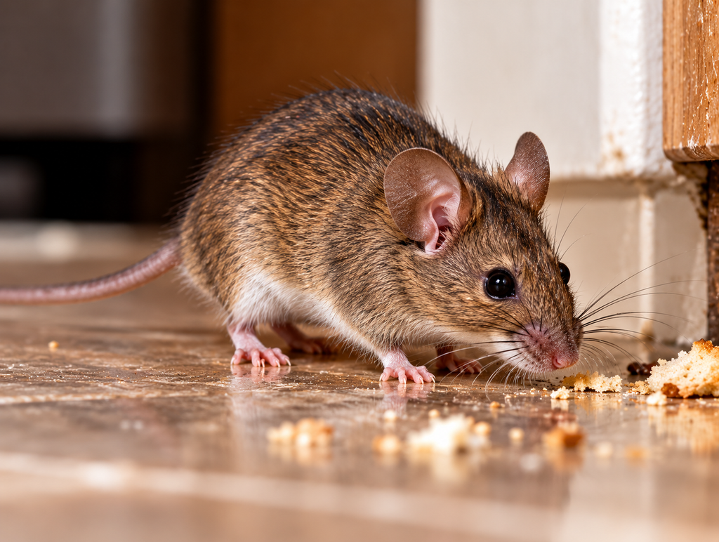 Mice & Rodent Control House mouse on an indoor floor in Calgary