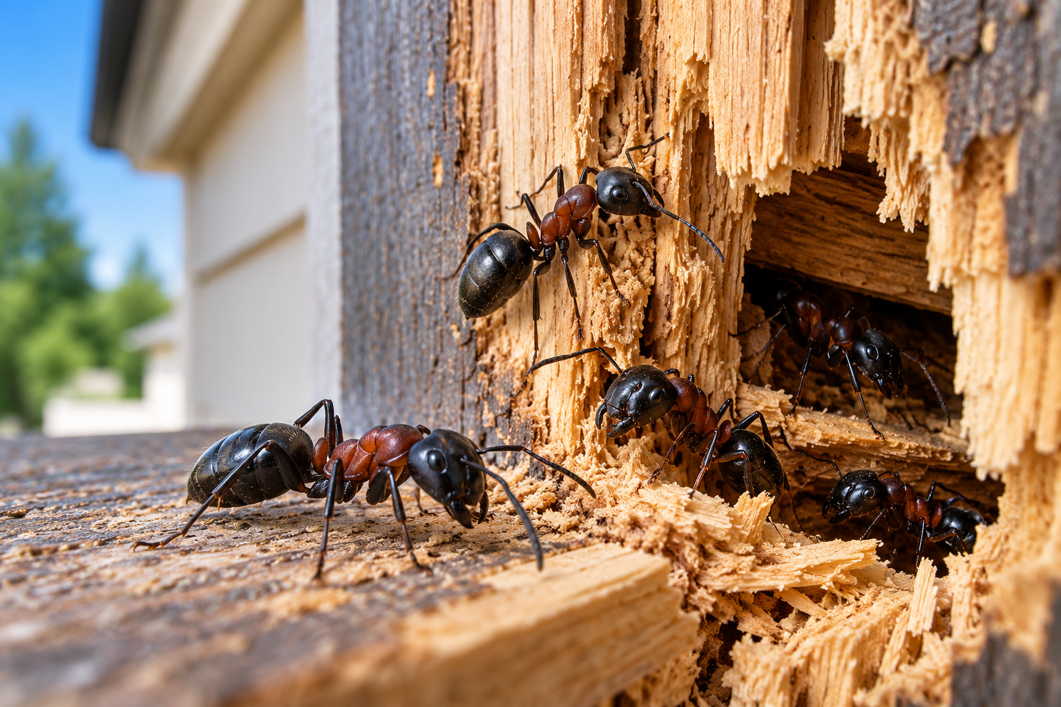 Carpenter ants nesting in damaged wood