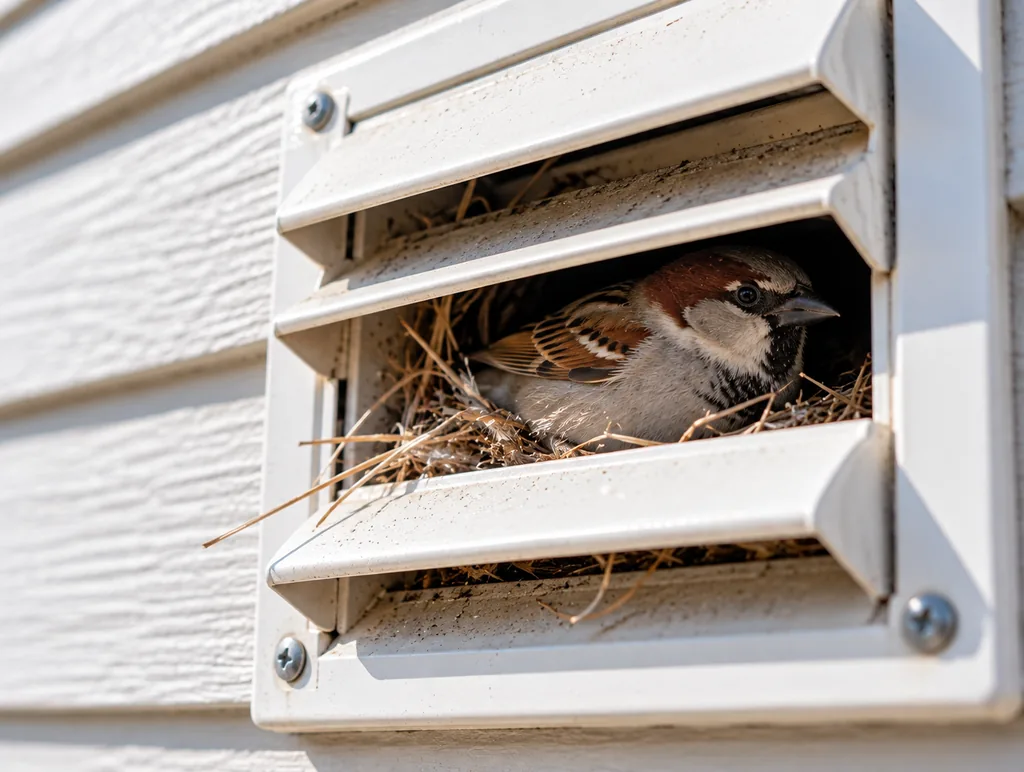 Bird & Wildlife Services - Pest Pro Exterminator Sparrow nesting inside a wall vent – Calgary bird control
