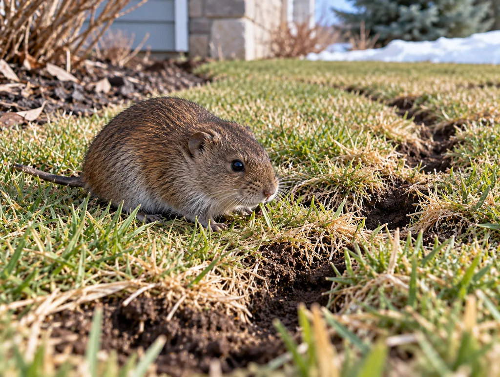 Vole Control Calgary | Pest Pro Exterminator Vole control Calgary – vole in lawn with visible grass damage