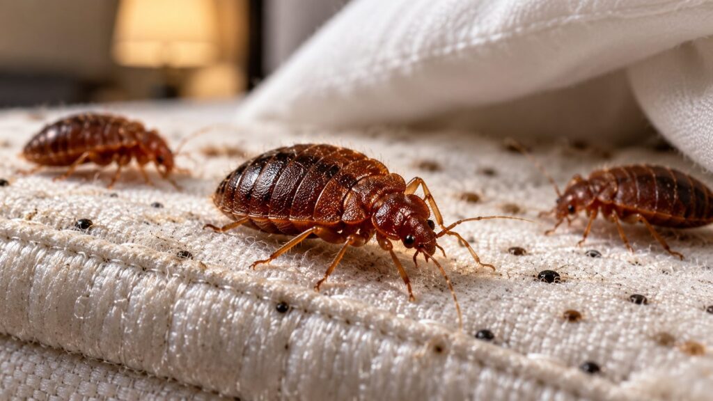 Bed bugs on a mattress during a professional bed bug inspection in Calgary