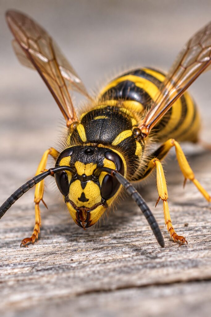 Close-up of a yellow jacket wasp showing its black and yellow markings